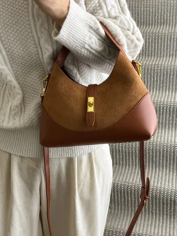 Women Vintage PU Leather Hobo Bag Contrast Color Leopard Print Patchwork Shoulder Bag Commuter Handbag With Lock Closure Fashion Crossbody Bag Gift