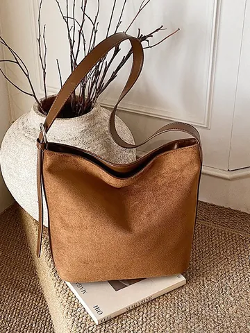 Bolso Tote Hobo de Gamuza Vintage para Mujer Estampado de Leopardo Gran Capacidad Color Sólido Bolso de Hombro Casual Diario