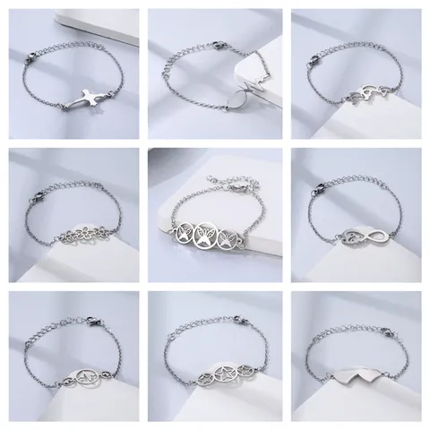 Braccialetto Minimalista in Acciaio Inossidabile per Donna Argento Regolabile Cuore Farfalla Stella Delfino Croce Gioielli Regalo