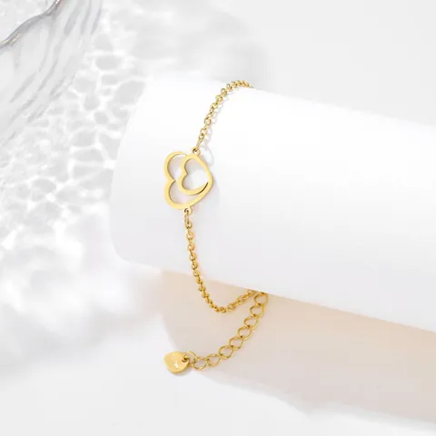 Bracciale Minimalista in Acciaio Inossidabile con Ciondolo a Doppio Cuore per Donna Catena a Maglia a Cuore Cavo Regolabile Gioielli Regalo