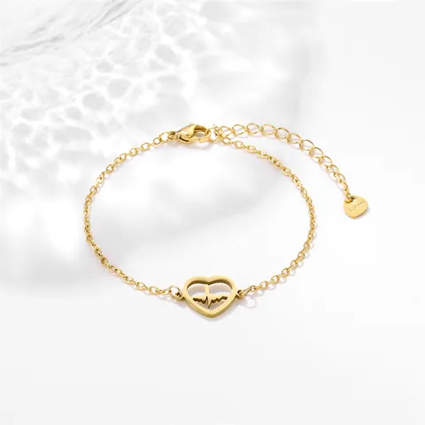 Bracciale Minimalista in Acciaio Inossidabile con Cuore ECG per Donna Bracciale a Catena con Onda del Battito Cardiaco