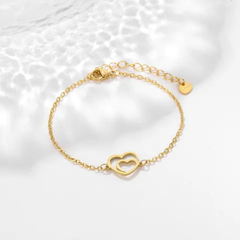 Bracciale Minimalista in Acciaio Inossidabile con Ciondolo a Doppio Cuore per Donna Catena a Maglia a Cuore Cavo Regolabile Gioielli Regalo