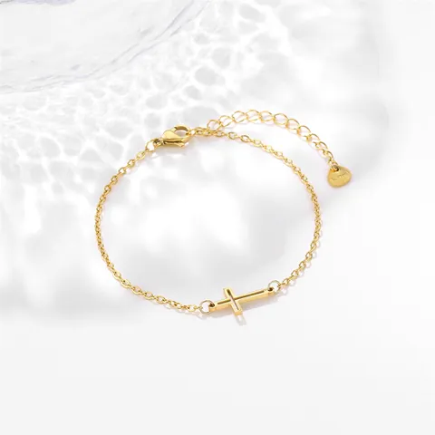 Bracciale a Croce in Acciaio Inossidabile Minimalista per Donna Gioielli Hip Hop Regolabili Catena a Mano con Pendente a Croce Placcato Oro Argento