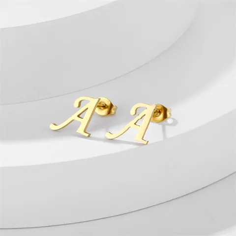 Orecchini a Bottone con Lettere Alfabeto in Acciaio Inossidabile Oro Galvanizzato Orecchini Geometrici Minimalisti Donna