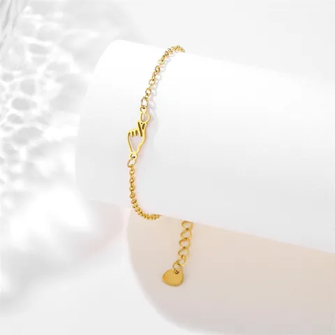Minimalist Stainless Steel Finger Heart Bracelet For Women Hollow Heart Gesture Adjustable Chain Bracelet Fashion Jewelry