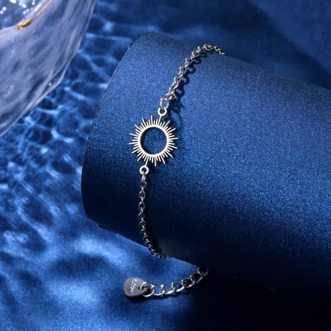 Bracciale con Ciondolo a Sole Cavo in Acciaio Inossidabile per Donna Placcato Oro Argento Bracciale a Catena Regolabile Gioielli