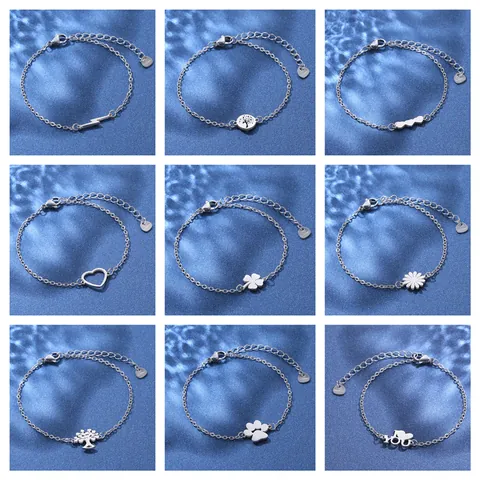 Bracciale con Charm in Acciaio Inossidabile Catena Regolabile Margherita Albero della Vita Cuore Libellula Elefante Delfino Gioielli Moda Regalo
