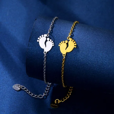Stainless Steel Double Baby Footprint Charm Bracelet For Women Gold Silver Plated Adjustable Chain Commemorative Jewelry Gift