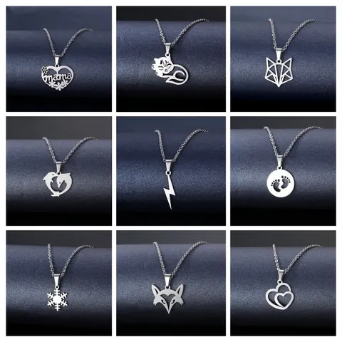 Collana Con Pendente In Acciaio Inossidabile Per Donna Elegante Cuore Cavo Fiore Animale Geometrico Gioielli Di Moda Regalo Quotidiano Festa