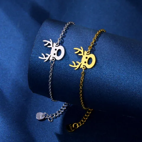 Bracciale con Pendente a Forma di Corna di Renna in Acciaio Inossidabile per Donna Minimalista Regolabile Natale Gioielli Oro Argento