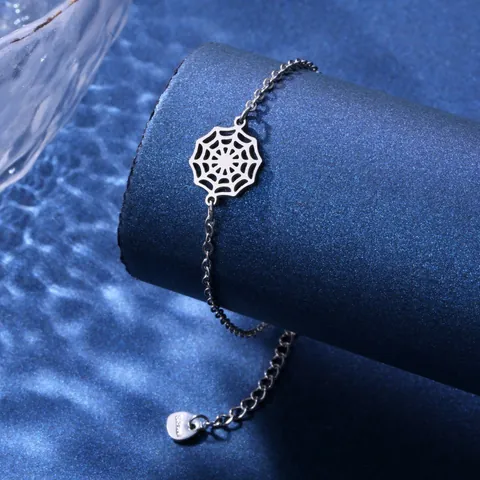 Bracelet avec Pendentif Toile d'Araignée en Acier Inoxydable pour Femme Halloween Bijoux Gothiques Or Argent Plaqué Bracelet à Chaîne Réglable Cadeau