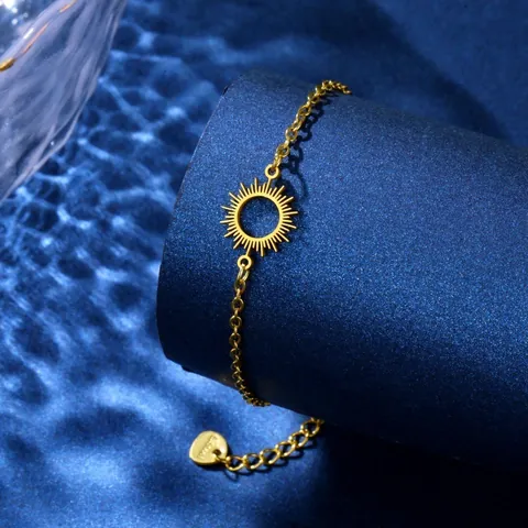 Bracciale con Ciondolo a Sole Cavo in Acciaio Inossidabile per Donna Placcato Oro Argento Bracciale a Catena Regolabile Gioielli