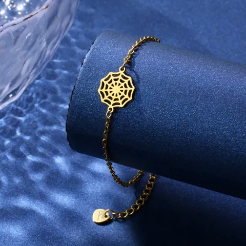 Bracelet avec Pendentif Toile d'Araignée en Acier Inoxydable pour Femme Halloween Bijoux Gothiques Or Argent Plaqué Bracelet à Chaîne Réglable Cadeau