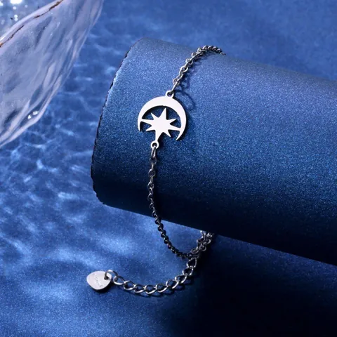 Bracciale da Donna in Acciaio Inossidabile con Ciondolo Stella Luna Oro Argento Galvanico Personalizzato Minimalista Geometrico Regalo Gioielli
