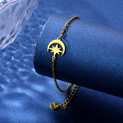 Bracciale da Donna in Acciaio Inossidabile con Ciondolo Stella Luna Oro Argento Galvanico Personalizzato Minimalista Geometrico Regalo Gioielli