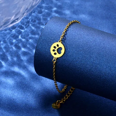 Bracciale in Acciaio Inossidabile con Impronta di Zampa Cava per Donna Pendente a Forma di Cuore e Zampa Catena Regolabile Gioielli