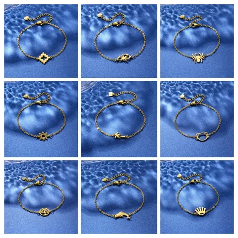 Bracciale in Acciaio Inossidabile di Moda per Donna Placcato Oro Scorpione Ragno Girasole Corona Gatto Delfino Ciondolo Gioielli Regalo