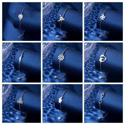 Braccialetto con Ciondoli in Acciaio Inossidabile per Donna Gioielli Minimalisti Hip Hop Rock Pendenti Animali Corona Timone