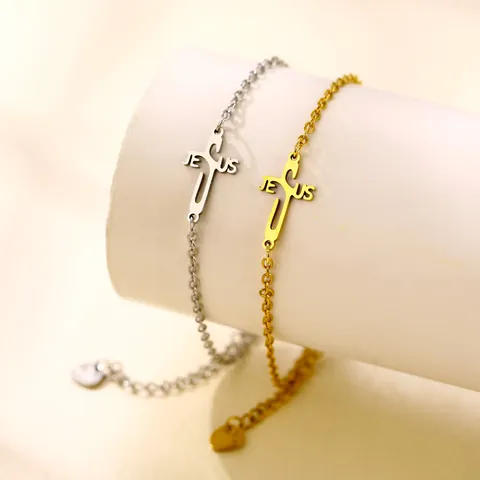Bracciale in Acciaio Inossidabile con Croce di Gesù per Donna Placcato Oro Argento Pendente a Cuore Traforato Gioielli Religiosi