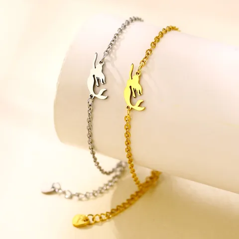 Bracciale con Charm a Forma di Sirena e Gatto in Acciaio Inossidabile Minimalista per Donna Oro Argento Placcato Stile Spiaggia Gioielli Regalo Regolabile