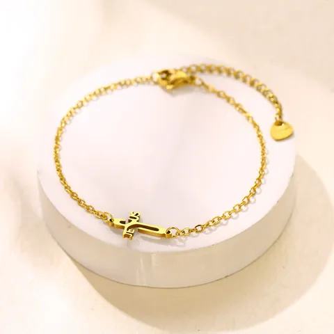 Bracciale in Acciaio Inossidabile con Croce di Gesù per Donna Placcato Oro Argento Pendente a Cuore Traforato Gioielli Religiosi