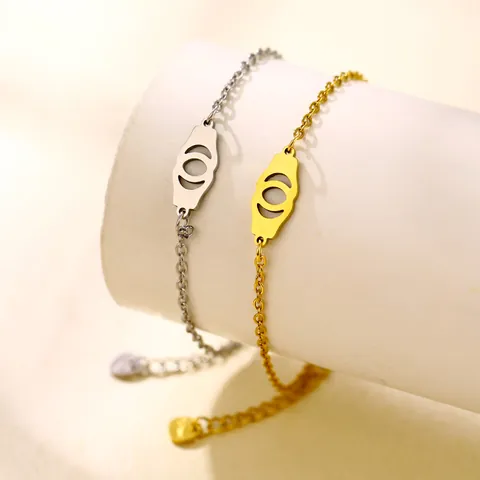 Women Stainless Steel Handcuff Bracelet Personalized Geometric Hollow Link Chain Gold Silver Jewelry Adjustable Handcuffs