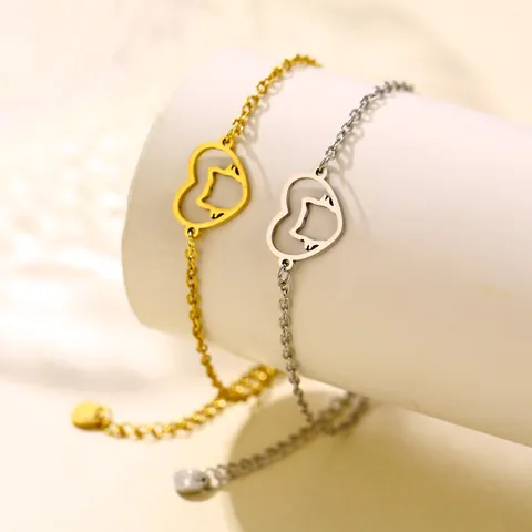 Bracciale Pendente Gatto Cuore Svuotato in Acciaio Inossidabile Minimalista per Donna Gioielli Animali Domestici Oro Argento