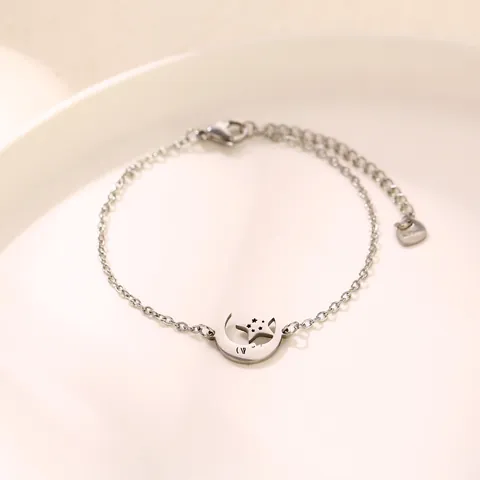 Bracciale a Catena con Luna Crescente e Stella in Acciaio Inossidabile Oro Argento Galvanizzato Minimalista per Donna