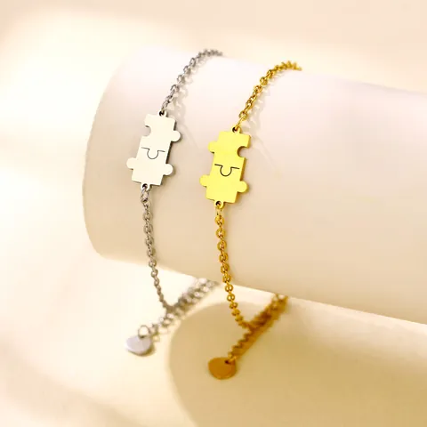 Bracciale Regolabile in Acciaio Inossidabile a Forma di Pezzo di Puzzle per Donna Oro Argento Placcato Gioielli Geometrici Regalo di San Valentino