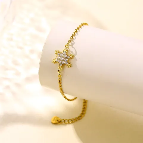 Bracciale con Pendente a Fiocco di Neve in Acciaio Inossidabile e Zirconia Placcato Oro Regolabile Regalo per Donna