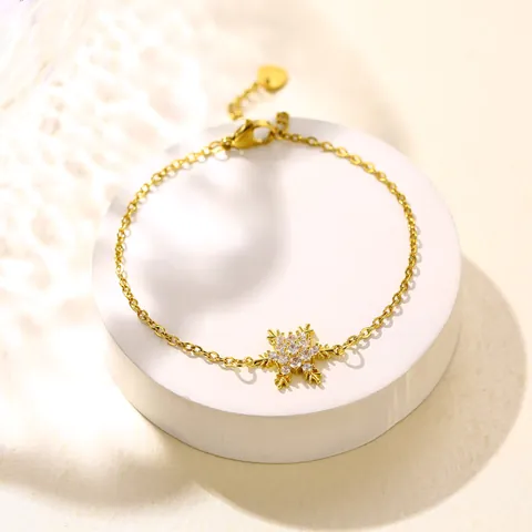 Bracciale con Pendente a Fiocco di Neve in Acciaio Inossidabile e Zirconia Placcato Oro Regolabile Regalo per Donna