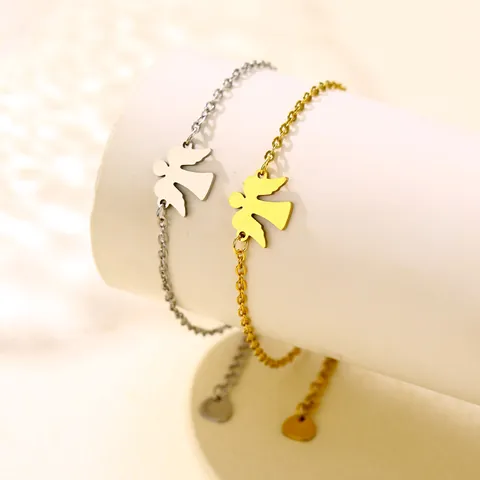 Bracciale da Donna Minimalista in Acciaio Inossidabile con Ciondolo Angelo Oro Argento Placcato Bracciale Regolabile con Ciondolo a Cuore Gioielli