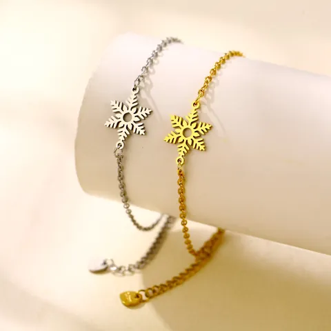 Bracelet Flocon de Neige en Acier Inoxydable pour Femme Minimaliste Charme de Flocon de Neige Évidé Chaîne Réglable Bijoux Cadeau