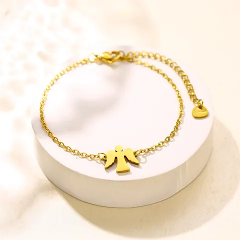 Bracciale da Donna Minimalista in Acciaio Inossidabile con Ciondolo Angelo Oro Argento Placcato Bracciale Regolabile con Ciondolo a Cuore Gioielli