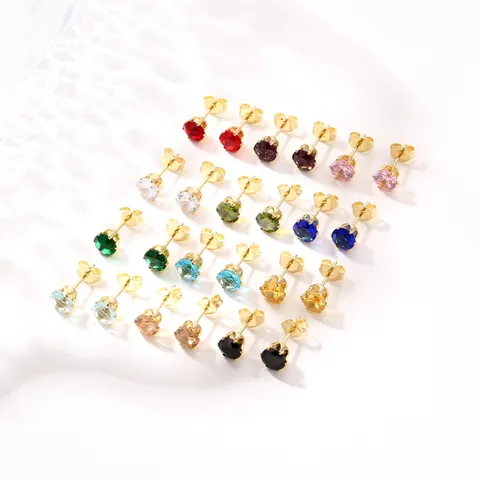 Boucles d'Oreilles Clous en Acier Inoxydable Zirconium Couronne Six Griffes Géométrique Minimaliste Rond Bijoux Femme Cadeau