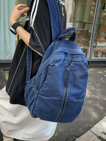 Zaino Casual in Denim Lavato ad Acqua per Studenti Zaino per Laptop da Viaggio ad Alta Capacità con Cerniera Verticale