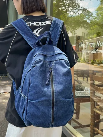 Zaino Casual in Denim Lavato ad Acqua per Studenti Zaino per Laptop da Viaggio ad Alta Capacità con Cerniera Verticale