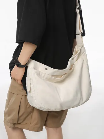 Große Kapazität Leinwand Umhängetasche Für Damen Vintage Casual Schultertasche Mit Verstellbarem Riemen Einfarbig Utility Täglich Tote