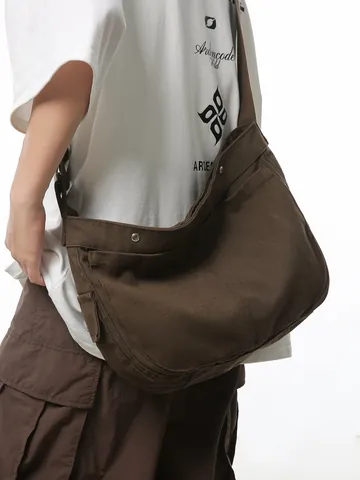 Große Kapazität Leinwand Umhängetasche Für Damen Vintage Casual Schultertasche Mit Verstellbarem Riemen Einfarbig Utility Täglich Tote