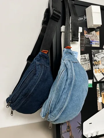 Vintage Denim Waist Bag For Men Women Minimalist Chest Pack Adjustable Strap Casual Crossbody Phone Bag Fanny Pack Streetwear