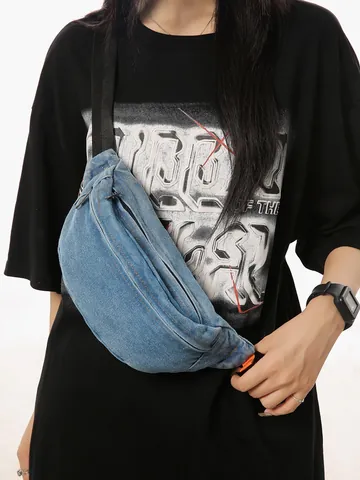 Vintage Denim Waist Bag For Men Women Minimalist Chest Pack Adjustable Strap Casual Crossbody Phone Bag Fanny Pack Streetwear