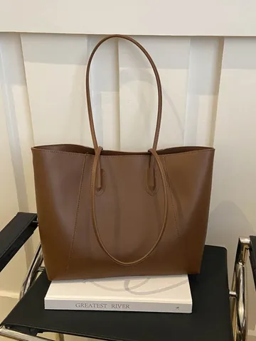 Women Retro Large Capacity PU Leather Tote Bag Autumn New Casual Shoulder Bag For University Work Commute Minimalist Handbag