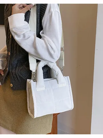 Women Lightweight Quilted Puffer Bag Nylon Padded Crossbody Shoulder Bag With Adjustable Wide Strap Fashion Handbag Casual Tote