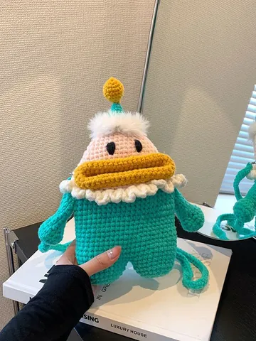 Borsa a Tracolla Mostro Divertente Fatta a Mano all'Uncinetto Stile Babbo Natale Maglia a Mano Borsa Cellulare Donna Bambini