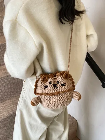 Borsa a Secchiello a Forma di Fungo all'Uncinetto Fatta a Mano in Filato a Tracolla per Donna Bambini Versatile Stile Mini Borsa
