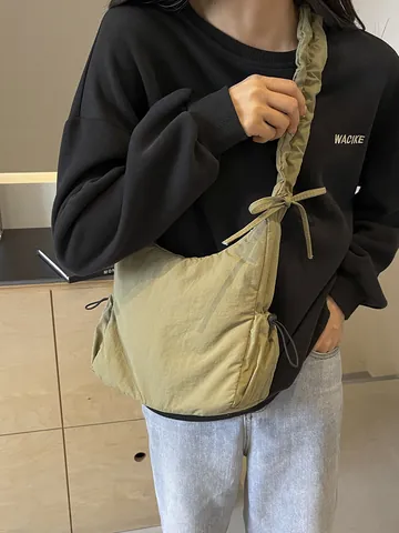 Γυναικεία Τσάντα Ώμου Puffer Ελαφριά Space Cotton Τσάντα Hobo Με Scrunchie Λουρί Πλισέ Τσάντα Μασχάλης Casual