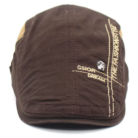 Gorra Plana Vintage de Algodón para Hombre Con Insignia de Calavera de Metal Bordado Patchwork Boina Ajustable Exterior