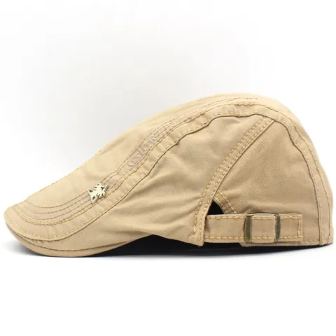 Men Vintage Cotton Flat Cap Adjustable Newsboy Ivy Hat With Letter Embroidery And Metal Eagle Pin For Outdoor Casual Daily