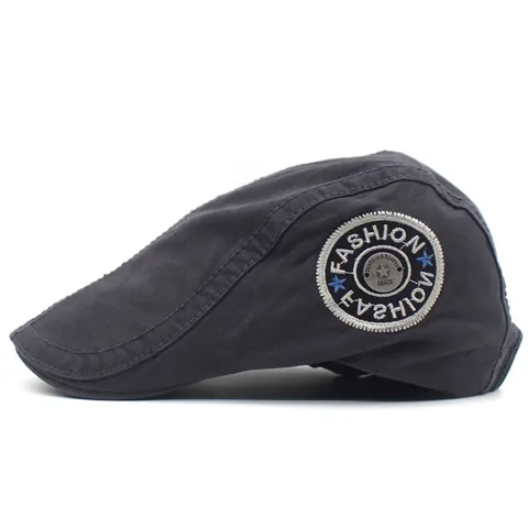 Men's Vintage Washed Cotton Newsboy Cap Adjustable Flat Cap Ivy Cap Fashion Embroidered Patch Beret Hat For Casual Outdoor