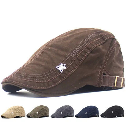 Men Vintage Cotton Flat Cap Adjustable Newsboy Ivy Hat With Letter Embroidery And Metal Eagle Pin For Outdoor Casual Daily